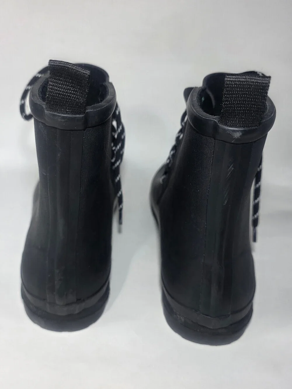 Madewell MA442 Black Rubber Rain Boots Lace Up Waterproof Women's Size 10